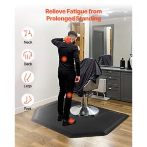 salon mat for hair stylist, 4 x 5 ft hexagon salon chair mat anti fatigue, 1/2 inch thickened barber shop floor mat with round cut out, easy to clean pvc surface & anti trip beveled edges
