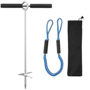 Sand Anchor, 18 in Stainless Steel Beach Anchor, Screw in Sand Boat Anchors with Spiral Blade, Shallow Water Boat Auger Anchors, for Securing Jet Ski PWC Pontoon Kayak on Beaches and Sandbars
