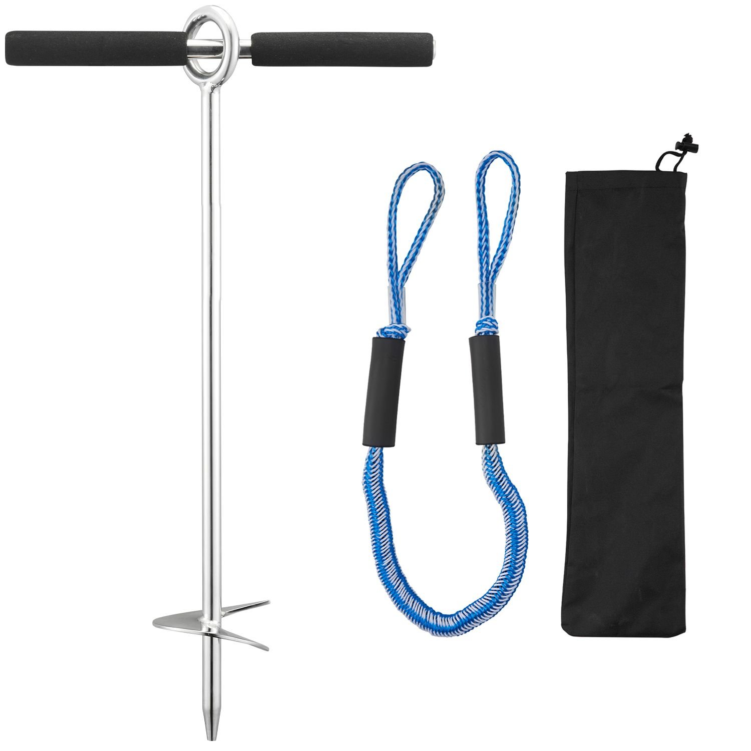 sand anchor, 18 in stainless steel beach anchor, screw in sand boat anchors with spiral blade, shallow water boat auger anchors, for securing jet ski pwc pontoon kayak on beaches and sandbars