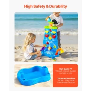 sand and water table for toddlers, double sided kids activity waterfall playset with 37pcs accessories, kids activity sensory table, outdoor summer sand water play table for 3+ years boys girls