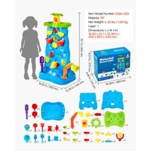 sand and water table for toddlers, double sided kids activity waterfall playset with 37pcs accessories, kids activity sensory table, outdoor summer sand water play table for 3+ years boys girls