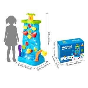 sand and water table for toddlers, double sided kids activity waterfall playset with 37pcs accessories, kids activity sensory table, outdoor summer sand water play table for 3+ years boys girls