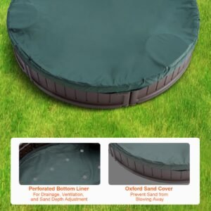 sandbox with cover, 72 x 41.5 x 9.1 in oval sand box, hdpe sand pit with 4 corner seating and bottom liner, kids sandbox for outdoor backyard, beach, park, gift for boys girls ages 3 12, brown
