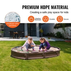 sandbox with cover, 72 x 41.5 x 9.1 in oval sand box, hdpe sand pit with 4 corner seating and bottom liner, kids sandbox for outdoor backyard, beach, park, gift for boys girls ages 3 12, brown