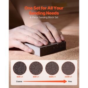 sanding sponge, 4 pcs, 60/80/120/220 grit assortment, washable and reusable sanding blocks for dry & wet use, coarse to fine sandpaper blocks, for polishing drywall wood plastic metal furniture