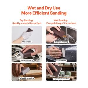 sanding sponge, 4 pcs, 60/80/120/220 grit assortment, washable and reusable sanding blocks for dry & wet use, coarse to fine sandpaper blocks, for polishing drywall wood plastic metal furniture