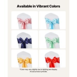 satin chair sashes bows, 100pcs chair ribbon ties back sash, 7 x 108 inch, gold wedding reception decoration, for wedding ceremony baby shower party events banquet chair cover decoration