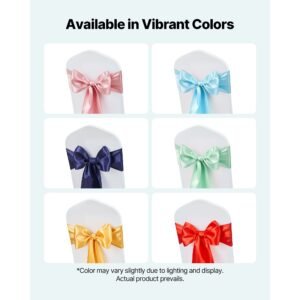 satin chair sashes bows, 100pcs chair ribbon ties back sash, 7 x 108 inch, light blue wedding reception decoration, for wedding ceremony baby shower party events banquet chair cover decoration