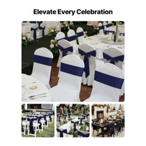 satin chair sashes bows, 50pcs chair ribbon ties back sash, 7 x 108 inch, navy blue wedding reception decoration, for wedding ceremony baby shower party events banquet chair cover decoration