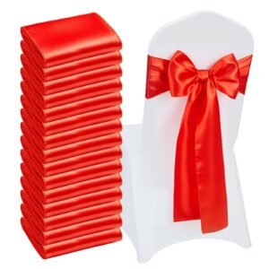 Satin Chair Sashes Bows, 50PCS Chair Ribbon Ties Back Sash, 7 x 108 inch, Red Wedding Reception Decoration, for Wedding Ceremony Baby Shower Party Events Banquet Chair Cover Decoration
