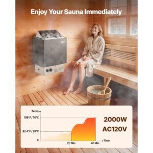 sauna heater, 2kw ac 120v electric sauna stove, dry steam bath saunas stove with pre drilled bracket, fit 52.9 to 88.2 cu.ft saunas rooms, steam bath stoves for home, commercial, leisure venues