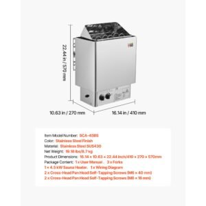 sauna heater, 4.5kw 240v electric sauna stove, dry steam bath saunas stove with pre drilled bracket, fit 105 to 210 cu.ft saunas rooms, steam bath stoves for home, commercial, leisure venues
