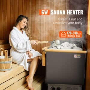 Sauna Heater, 6KW 220V Electric Sauna Stove, Steam Bath Sauna Heater with Built-In Controls, 3h Timer and Adjustable Temp for Max. 176-318 Cubic Feet, Home Hotel Spa Shower Use