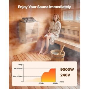 Sauna Heater, 9KW 240V Electric Sauna Stove, Dry Steam Bath Saunas Stove with Pre-Drilled Bracket, Fit 317.8 to 459 CU.FT Saunas Rooms, Steam Bath Stoves for Home, Commercial, Leisure Venues