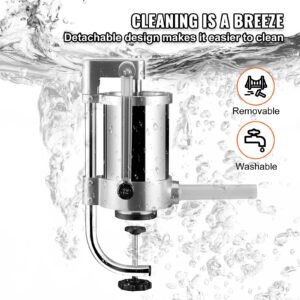 sausage stuffer, 2.5lbs/1.5l capacity, 304 stainless steel vertical sausage stuffer, sausage filling machine with 3 stuffing tubes, suction base and manual crank for household or commercial use