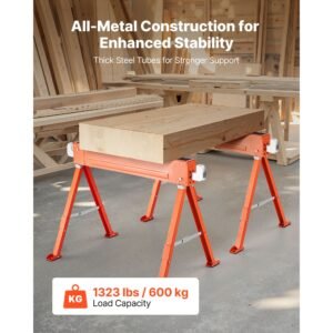 saw horses, 2 pack folding work horses, 1323 lbs load capacity sawhorse with heavy duty legs, all metal portable saw horse with non slip foot pads, for woodworking, carpenters & contractors