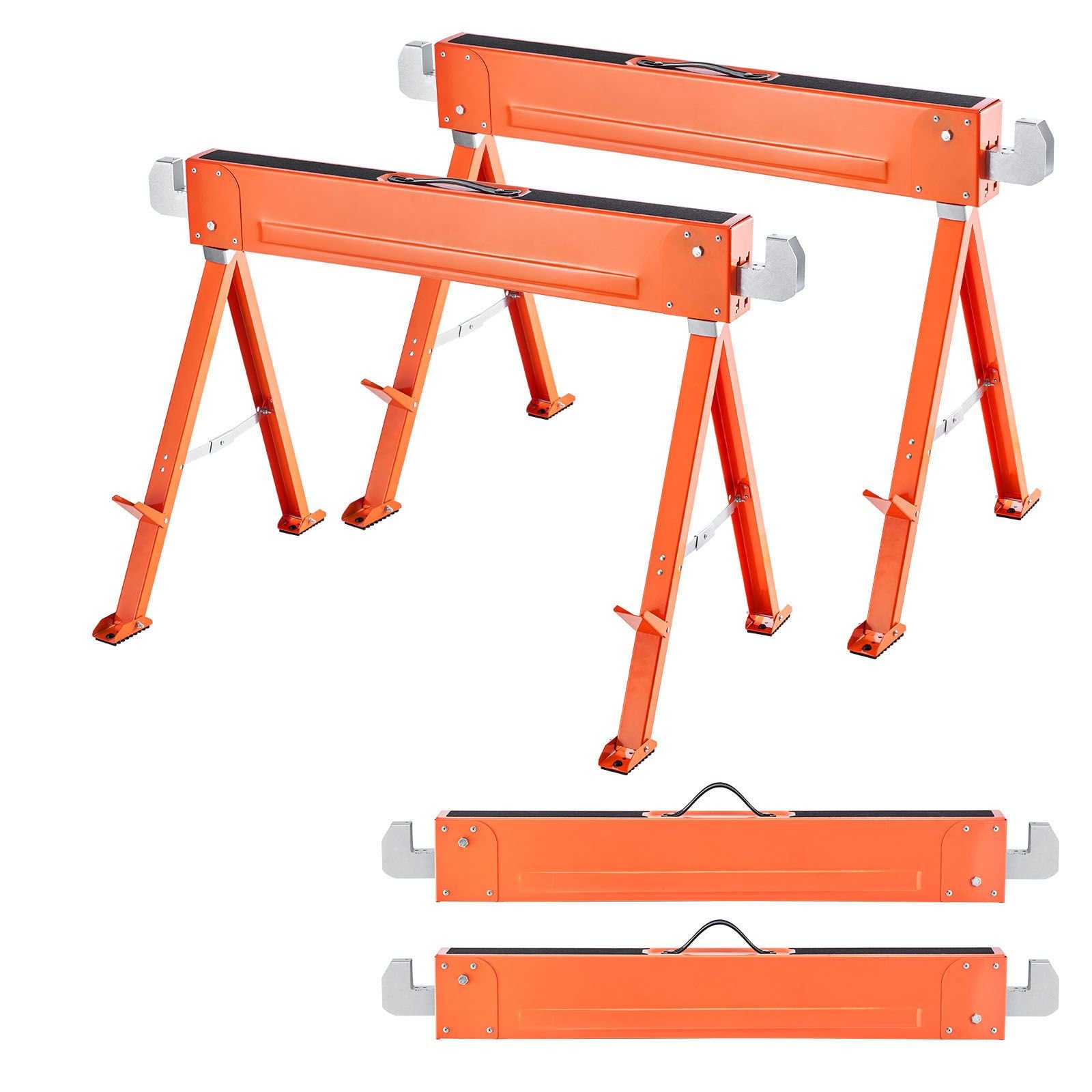 saw horses, 2 pack folding work horses, 1323 lbs load capacity sawhorse with heavy duty legs, all metal portable saw horse with non slip foot pads, for woodworking, carpenters & contractors