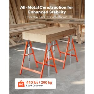 saw horses, 2 pack folding work horses, 440 lbs load capacity sawhorse with heavy duty legs, adjustable height saw horse with non slip foot pads, for woodworking, carpenters & contractors