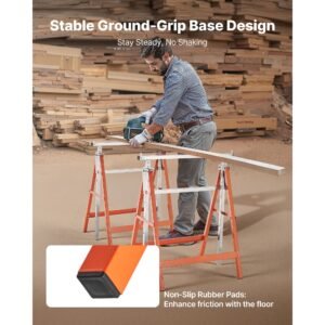 saw horses, 2 pack folding work horses, 440 lbs load capacity sawhorse with heavy duty legs, adjustable height saw horse with non slip foot pads, for woodworking, carpenters & contractors