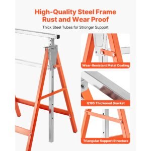 saw horses, 2 pack folding work horses, 440 lbs load capacity sawhorse with heavy duty legs, adjustable height saw horse with non slip foot pads, for woodworking, carpenters & contractors