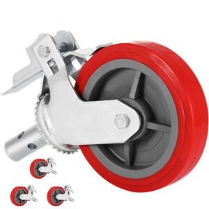 scaffolding wheels set of 4, 8" scaffolding casters heavy duty, 3200 lbs per set locking stem casters with brake, red polyurethane replacement for scaffold, shelves, workbench