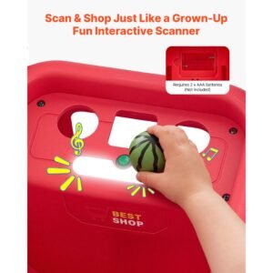 scan & sort kids shopping cart, for kids 2+, toy shopping cart with pretend food, lights & sound, pretend play grocery store toy trolley, adjustable height baby push walker, for toddlers ages 2+