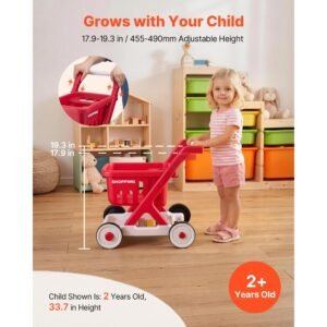 scan & sort kids shopping cart, for kids 2+, toy shopping cart with pretend food, lights & sound, pretend play grocery store toy trolley, adjustable height baby push walker, for toddlers ages 2+