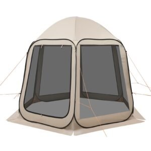 screen house tent, 10 x 9.2 ft, 4 8 person pop up screen tent, portable screened in canopy with carry bag, netting sides, ground stakes, for garden, patio, backyard, outdoor activities, beige