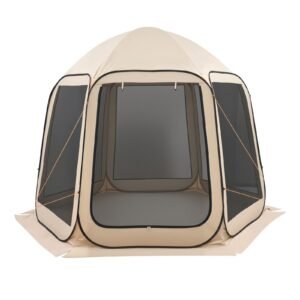 screen house tent, 10 x 9.2 ft, 4 8 person pop up screen tent, portable screened in canopy with carry bag, netting sides, ground stakes, for garden, patio, backyard, outdoor activities, beige
