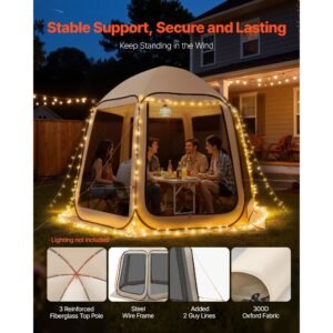 screen house tent, 10 x 9.2 ft, 4 8 person pop up screen tent, portable screened in canopy with carry bag, netting sides, ground stakes, for garden, patio, backyard, outdoor activities, beige