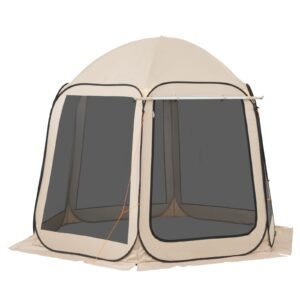 screen house tent, 10 x 9.2 ft, 4 8 person pop up screen tent with extended awning, portable screened in canopy with carry bag, netting sides, for patio, backyard, and outdoor activities, beige