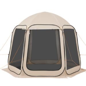screen house tent, 10 x 9.2 ft, 4 8 person pop up screen tent with extended awning, portable screened in canopy with carry bag, netting sides, for patio, backyard, and outdoor activities, beige