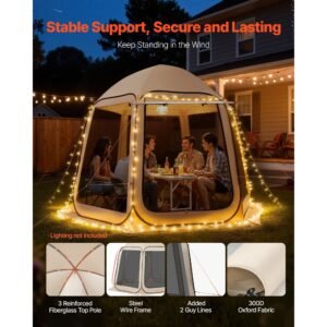 screen house tent, 10 x 9.2 ft, 4 8 person pop up screen tent with extended awning, portable screened in canopy with carry bag, netting sides, for patio, backyard, and outdoor activities, beige