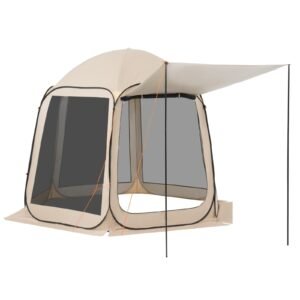 screen house tent, 10 x 9.2 ft, 4 8 person pop up screen tent with extended awning, portable screened in canopy with carry bag, netting sides, for patio, backyard, and outdoor activities, beige