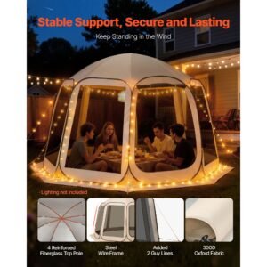 screen house tent, 12 x 11 ft, 10 12 person pop up screen tent, portable screened in canopy with carry bag, netting sides, ground stakes, for garden, patio, backyard, outdoor activities, beige