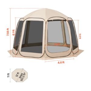 screen house tent, 12 x 11 ft, 10 12 person pop up screen tent, portable screened in canopy with carry bag, netting sides, ground stakes, for garden, patio, backyard, outdoor activities, beige