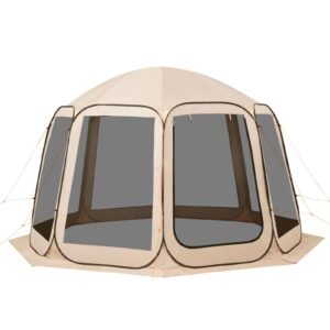 screen house tent, 12 x 11 ft, 10 12 person pop up screen tent, portable screened in canopy with carry bag, netting sides, ground stakes, for garden, patio, backyard, outdoor activities, beige