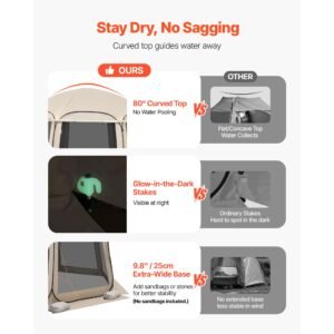 screen house tent, 12 x 11 ft, 10 12 person pop up screen tent with extended awning, portable screened in canopy with carry bag, netting sides, for patio, backyard, and outdoor activities, beige