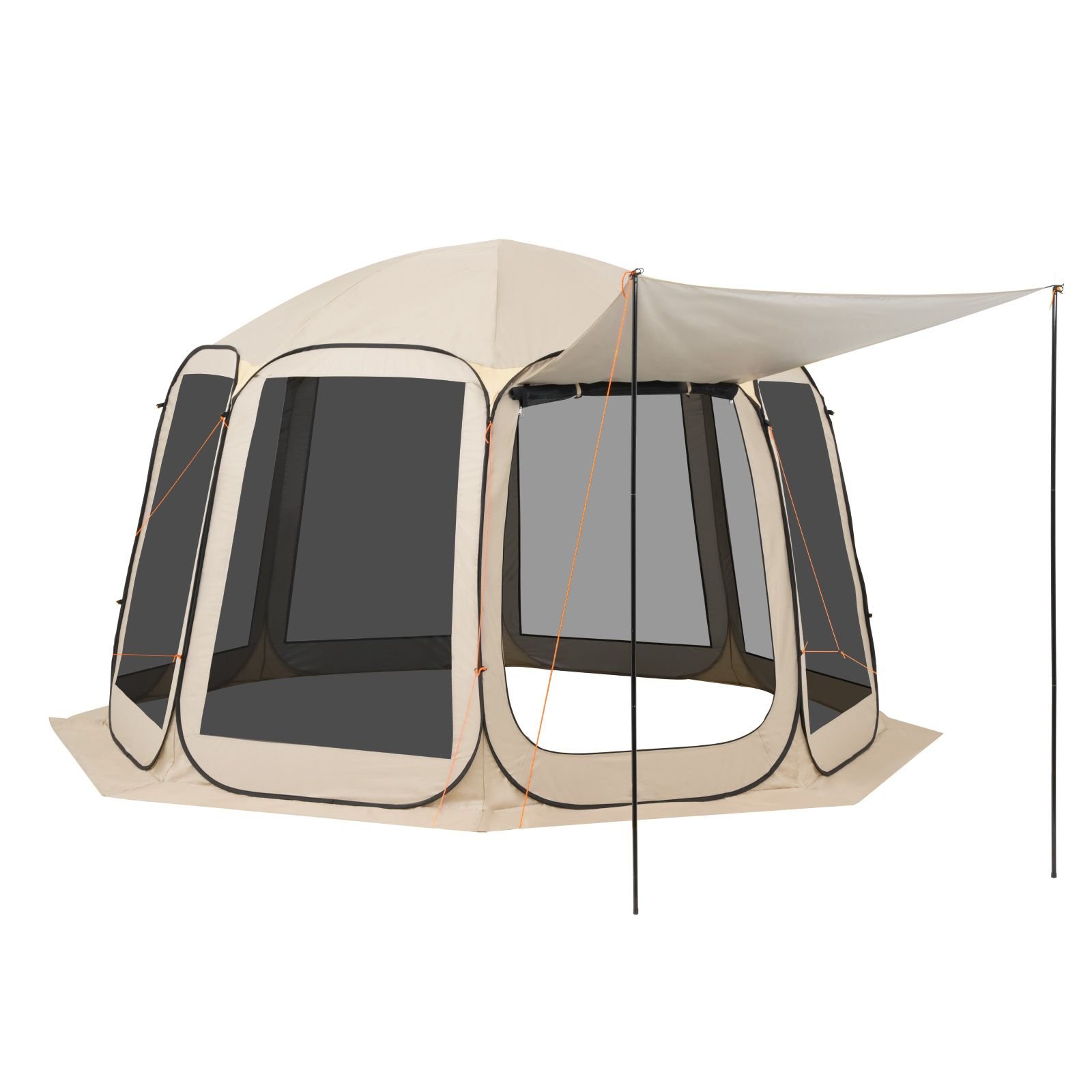 screen house tent, 12 x 11 ft, 10 12 person pop up screen tent with extended awning, portable screened in canopy with carry bag, netting sides, for patio, backyard, and outdoor activities, beige