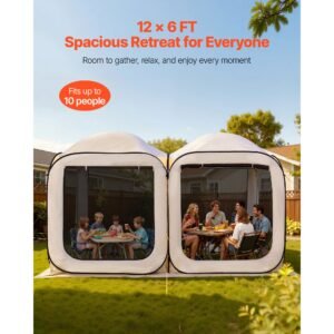 screen house tent, 12 x 6 ft, 2 in 1 pop up screen tent, portable screened in canopy with carry bag, netting sides, ground stakes, for garden, patio, backyard, and outdoor activities, beige