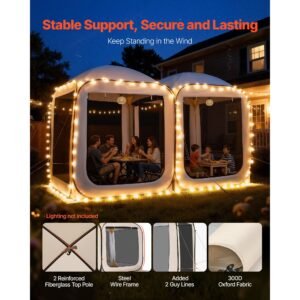 screen house tent, 12 x 6 ft, 2 in 1 pop up screen tent, portable screened in canopy with carry bag, netting sides, ground stakes, for garden, patio, backyard, and outdoor activities, beige