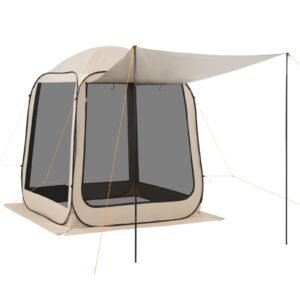 Screen House Tent, 6 x 6 ft, 4-6 Person Pop Up Screen Tent with Extended Awning, Portable Screened in Canopy with Carry Bag, Netting Sides, for Patio, Backyard, and Outdoor Activities, Beige