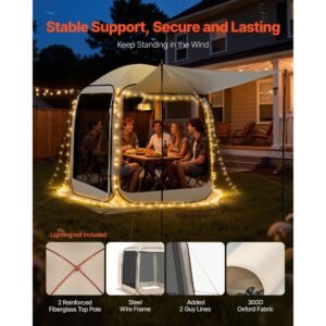 screen house tent, 6 x 6 ft, 4 6 person pop up screen tent with extended awning, portable screened in canopy with carry bag, netting sides, for patio, backyard, and outdoor activities, beige