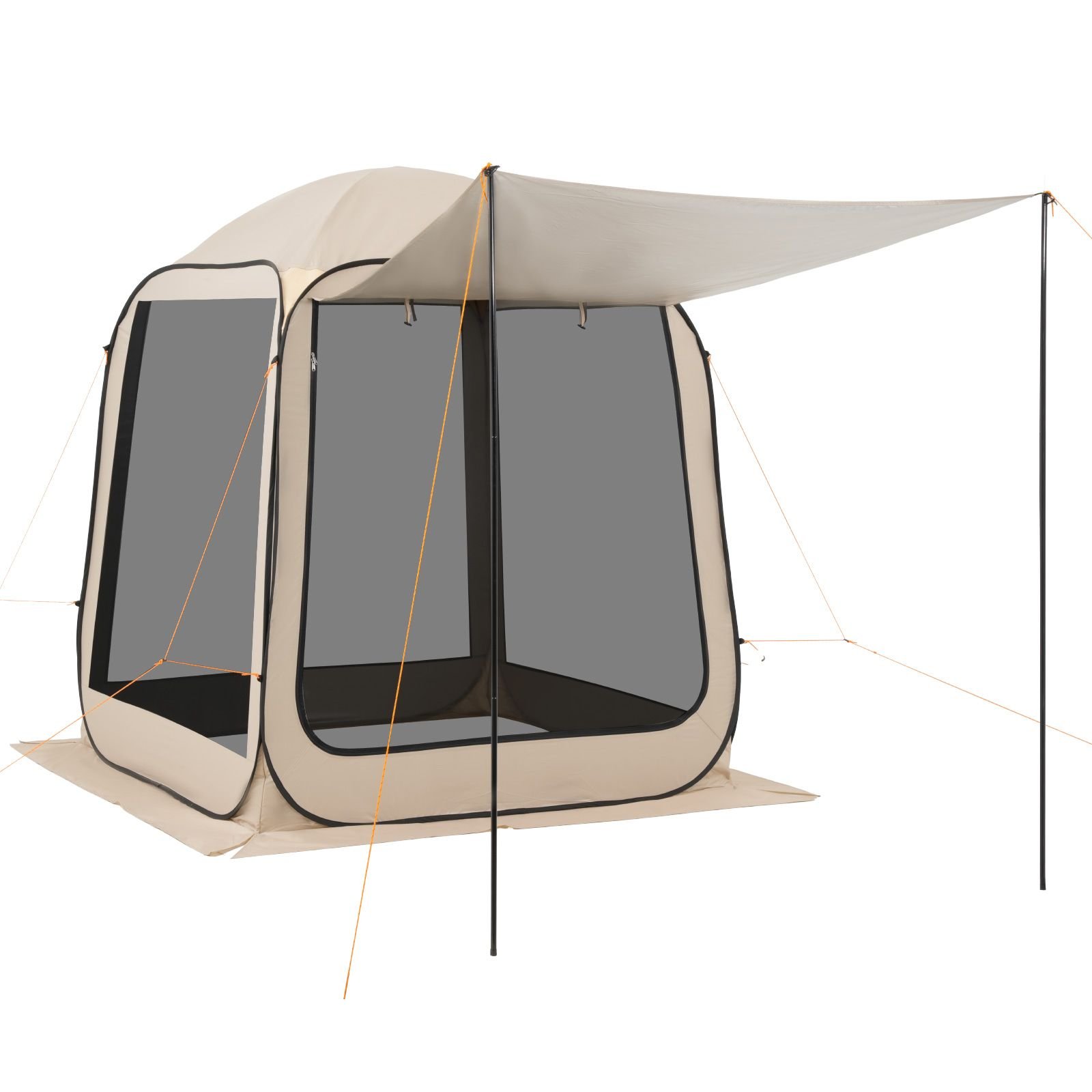 screen house tent, 6 x 6 ft, 4 6 person pop up screen tent with extended awning, portable screened in canopy with carry bag, netting sides, for patio, backyard, and outdoor activities, beige