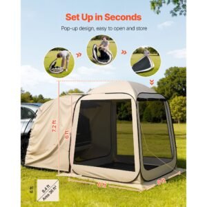 screen house tent, 6 x 6 ft, 4 6 person pop up suv tailgate tent, portable screened in canopy with carry bag, netting sides, for car camping, garden, patio, backyard, outdoor activities, beige