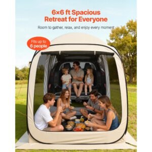 screen house tent, 6 x 6 ft, 4 6 person pop up suv tailgate tent, portable screened in canopy with carry bag, netting sides, for car camping, garden, patio, backyard, outdoor activities, beige