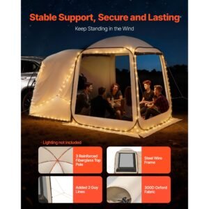 screen house tent, 6 x 6 ft, 4 6 person pop up suv tailgate tent, portable screened in canopy with carry bag, netting sides, for car camping, garden, patio, backyard, outdoor activities, beige
