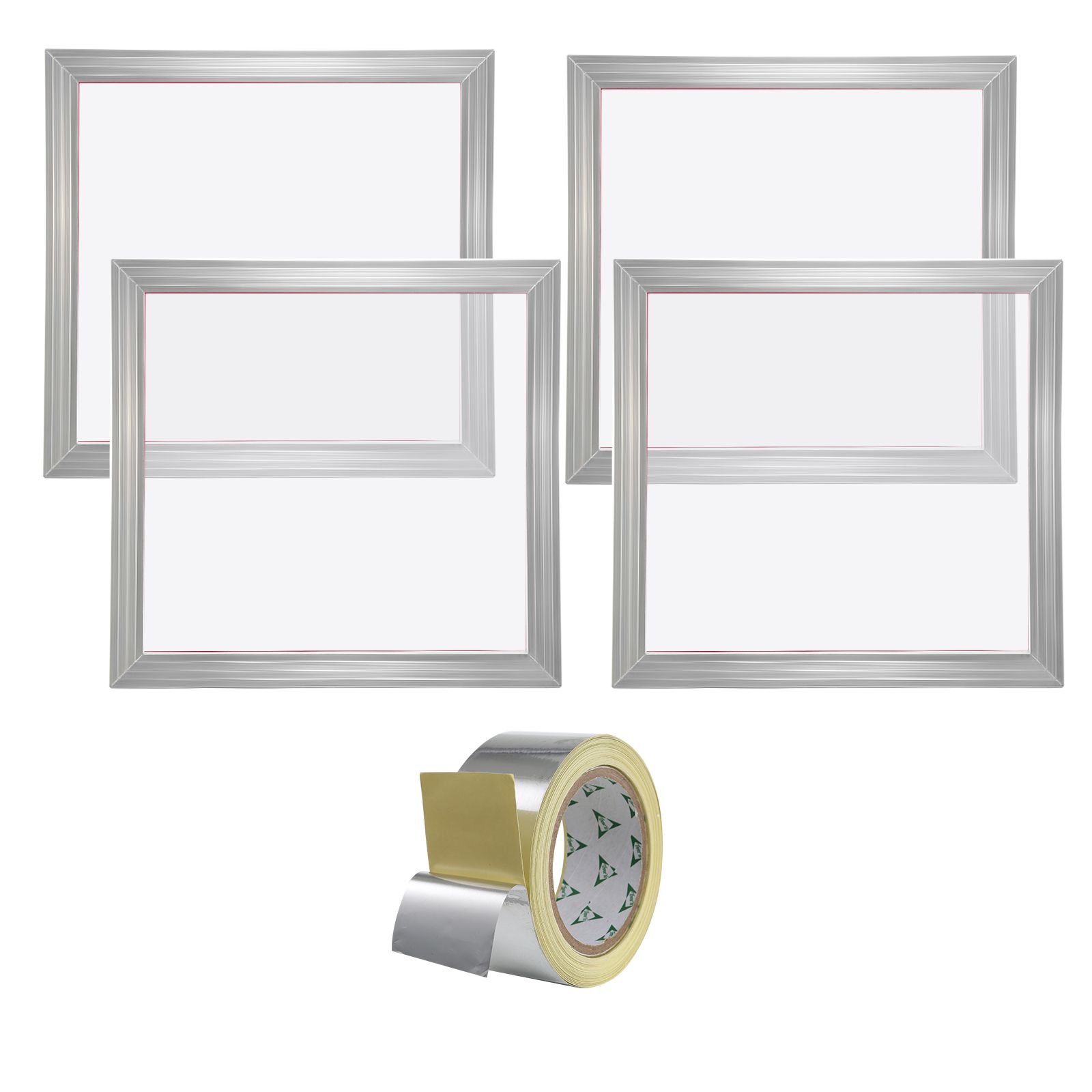screen printing kit, 4 pieces aluminum silk screen printing frames, 20x20inch silk screen printing frame with 110 count mesh, high tension nylon mesh and sealing tape for t shirts diy printing