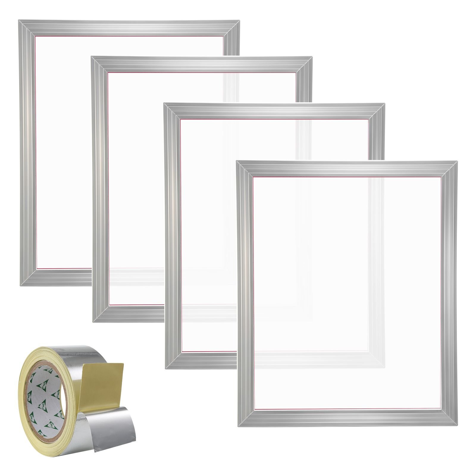 screen printing kit, 4 pieces aluminum silk screen printing frames, 20x24inch silk screen printing frame with 355 count mesh, high tension nylon mesh and sealing tape for t shirts diy printing