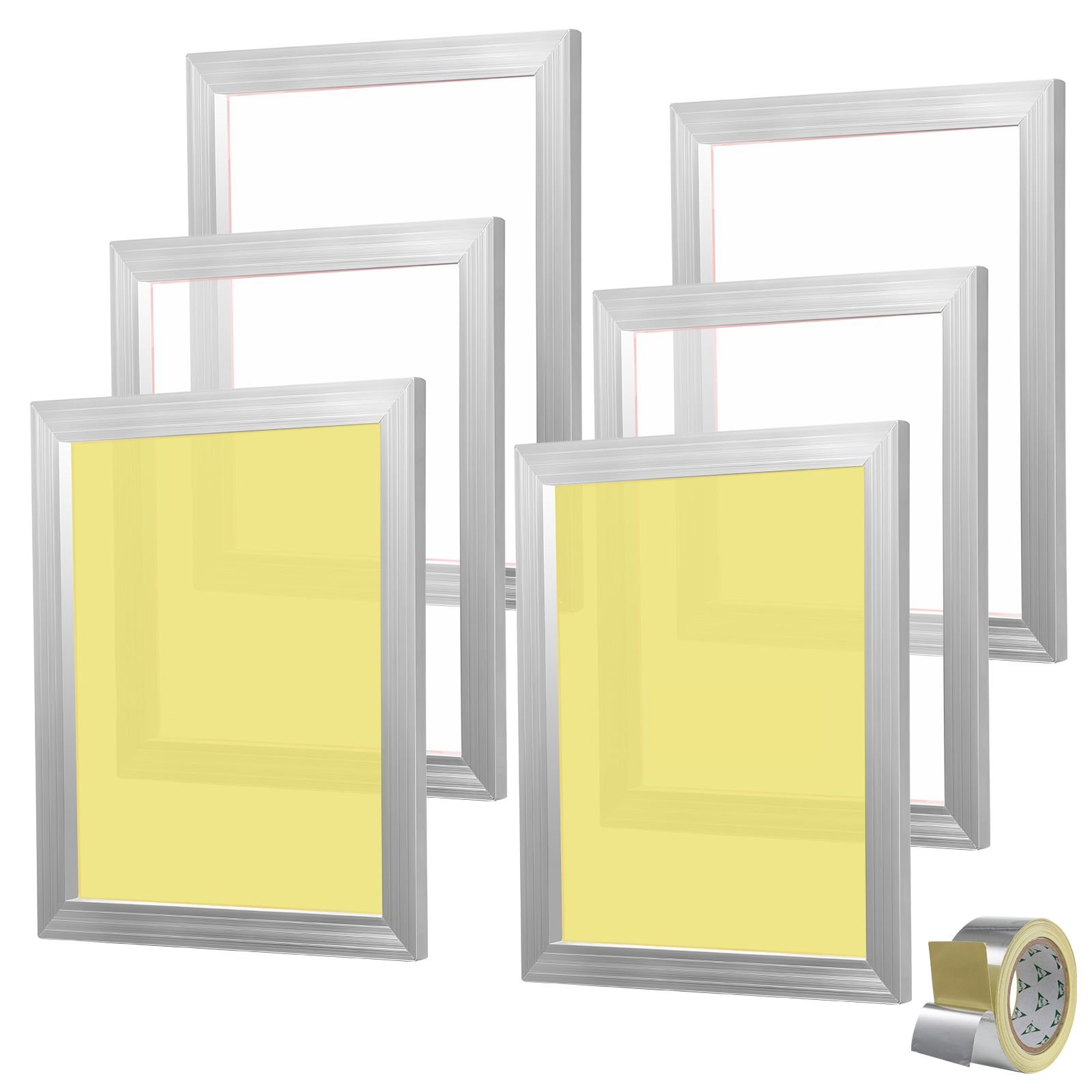 screen printing kit, 6 pieces aluminum silk screen printing frames, 16x20inch silk screen printing frame with 110 count mesh, high tension nylon mesh and sealing tape for t shirts diy printing